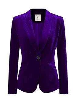 Allegra K Frauen Samt Blazer Einfarbig Langarm gekerbt Revers Einreiher Anzug Jacken, deep purple, 46 von Allegra K