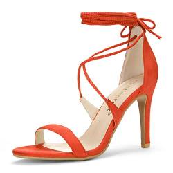 Allegra K Frauen Stiletto Absatz Schnürsandalen, Orange/Abendrot im Zickzackmuster (Sunset Chevron), 39 EU von Allegra K