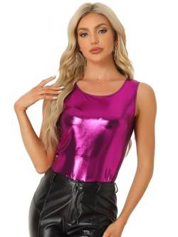 Allegra K Glänzendes Tank-Top für Damen, glitzernd, metallisch, fuchsia, M von Allegra K