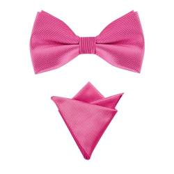 Allegra K Herren Hochzeitsfeier Vorgebundene Einfarbig Fliege Einstecktuch Set Hot Pink One Size von Allegra K
