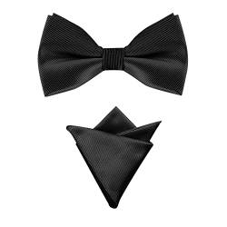 Allegra K Herren Hochzeitsfeier Vorgebundene Einfarbig Fliege Einstecktuch Set Schwarz One Size von Allegra K