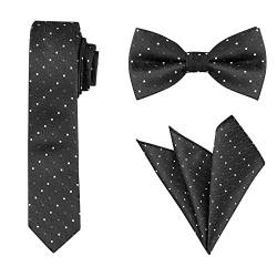 Allegra K Herren Krawatte Fliege Einstecktuch Formell Satin Punkte Krawatte Set Schwarz One size von Allegra K