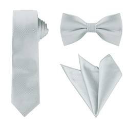 Allegra K Herren Quadrat Einfarbig Satin Fliege Einstecktuch Krawatten-Set Grau One Size von Allegra K