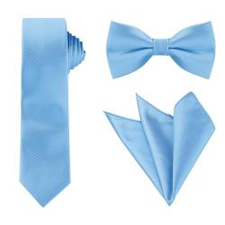 Allegra K Herren Quadrat Einfarbig Satin Fliege Einstecktuch Krawatten-Set Himmelblau One Size von Allegra K