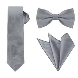 Allegra K Krawatten-Set für Herren Satin Krawatte Fliege Einstecktuch Einfarbig für Hochzeit Business, Dunkel_Grau, Einheitsgröße von Allegra K