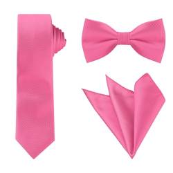 Allegra K Krawatten-Set für Herren Satin Krawatte Fliege Einstecktuch Einfarbig für Hochzeit Business, Fuchsia, Einheitsgröße von Allegra K