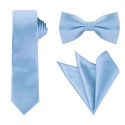 Allegra K Krawatten-Set für Herren Satin Krawatte Fliege Einstecktuch Einfarbig für Hochzeit Business, himmelblau, Einheitsgröße von Allegra K