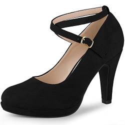 Allegra K Mary-Jane-Pumps mit Plateau und überkreuzten Riemen und Stöckelschuhen für Damen Schwarz 36 von Allegra K