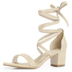 Allegra K Offene Zehensandalen für Damen mit mittelhohem Absatz Beige 40 von Allegra K