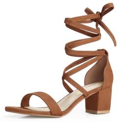 Allegra K Offene Zehensandalen für Damen mit mittelhohem Absatz Braun 38 von Allegra K