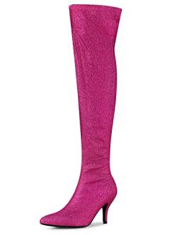 Allegra K Overknee-Stiefel mit Glitzer für Damen mit spitzer Zehenpartie und Stiletto-Absatz HotPink 37.5 von Allegra K