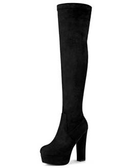 Allegra K Overknee-Stiefel mit Plateau und Blockabsatz für Damen Schwarz 41 von Allegra K