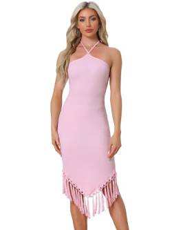 Allegra K Partykleid Für Damen, Elegantes Neckholder-Träger-Ärmelloses Quasten-Abendkleid, Figurbetontes Langes Kleid Hell-Pink M von Allegra K