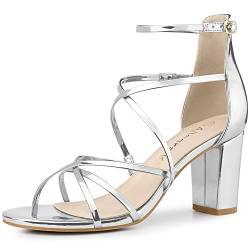 Allegra K Riemchen-Sandalen mit überkreuzten Riemen und Blockabsatz für Damen Silber 36 von Allegra K