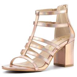 Allegra K Römersandalen mit Riemchen und klobigem Gladiator-Absatz für Damen Farbverlauf Roségold 38 von Allegra K