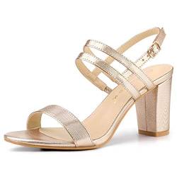 Allegra K Slingback-Sandalen mit Blockabsatz und Knöchelriemchen für Damen Gold 39 von Allegra K