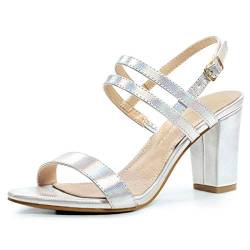 Allegra K Slingback-Sandalen mit Blockabsatz und Knöchelriemchen für Damen Silber 39 von Allegra K