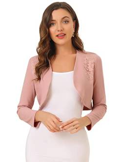 Allegra K Spitzen-Bolero-Shrug für Frauen, vorne offen, solide lange Ärmel, kurze Strickjacke, Spitzenbolero, rose, 42 von Allegra K