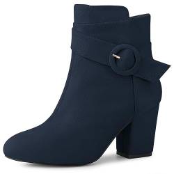 Allegra K Stiefeletten mit runder Zehenpartie und Blockabsatz für Damen Blau 36 von Allegra K