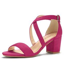 Allegra K Überkreuzte Sandalen mit Knöchelriemen und Blockabsatz für Damen Rose Rosa 39 von Allegra K