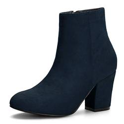 Allegra K Weihnachtliche Stiefeletten mit seitlichem Reißverschluss und klobigem Absatz für Damen Navy Blau 42 von Allegra K