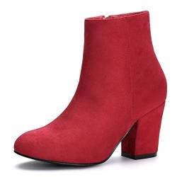 Allegra K Weihnachtliche Stiefeletten mit seitlichem Reißverschluss und klobigem Absatz für Damen Rot 42 von Allegra K