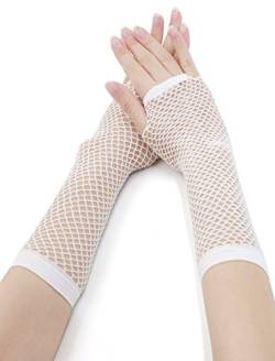 sourcing map Damen Fingerlose Mesh 1980er Kostümparty Kostümzubehör Netzhandschuhe 2 Paar Weiß Long-2 Pairs von Allegra K