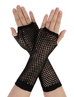 sourcing map Damen Fingerlose Netzhandschuhe farbig für 80er Jahre Kostüm Partybedarf Kostümzubehör Schwarz Short-1Pair von Allegra K