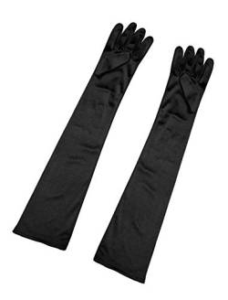 sourcing map Damen Lange Handschuhe 1920er Jahre Abend Party Vollfinger Fäustlinge Eleganter Opernhandschuh Glänzend schwarz One Size von Allegra K