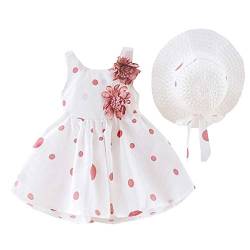 Allence Baby Mädchen Blumendruck Gerüscht Rundhals Kleid Ärmellose Urlaub Sommerkleid Kleinkind Prinzessin Kleidung Outfit + Hut Set (80, A-Rosa) von Allence Mädchen Röcke