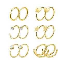 AllerPierce 12 Stück 20G Fake Nasenring Septum Piercing Edelstahl Nasenpiercing Piercingschmuck für Lippe Tragus Knorpel Helix Körperschmuck Set 8mm Gold von AllerPierce