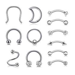 AllerPierce 12Stk Augenbrauenpiercing Lippenpiercing Nasenring Ohrringe Ohrstecker Chirurgenstahl Curved Barbell Banana Stecker für Augenbrauen Lippe Septum Tragus Helix Daith von AllerPierce