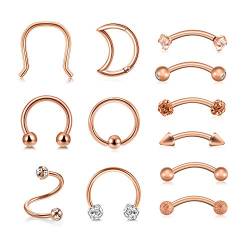 AllerPierce 12Stk Augenbrauenpiercing Lippenpiercing Nasenring Ohrringe Ohrstecker Chirurgenstahl Curved Barbell Banana Stecker für Augenbrauen Lippe Septum Tragus Helix Daith von AllerPierce