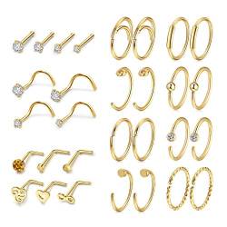 AllerPierce 30pc Nasenpiercing 20G Nasenring Nasenstecker Septum Piercing Chirurgenstahl Nostril Stecker Fake Nasenschmuck L Form Spirale Gerade Gold Rosegold Silber von AllerPierce