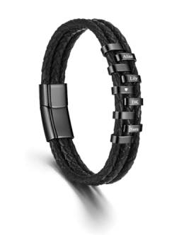 AllerPierce Herren Armband Personalisiertes Armband mit Gravur Magnetverschluss Lederarmband Herren Schwarz Charm Schmuck Weihnachts-Geschenk für Männer von AllerPierce