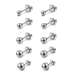 AllerPierce Kugel Ohrstecker 10 Stücke Edelstahl Ohrstecker Set 3-8mm Studs Perlen Ohrringe Knorpel Ohr Piercing Unisex Ohrschmuck Silber Gold Schwarz Rosegold von AllerPierce