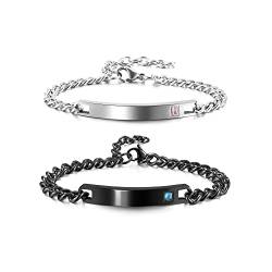 AllerPierce Pärchen Armband für Damen Herren Armbänder mit Gravur Zirkonia Freundschaftsarmband Armkette Armreif Edelstahl Paar Panzerarmband Geschenke für Liebhaber Couple (Schwarz + Silber) von AllerPierce