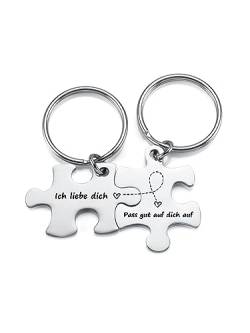 AllerPierce Pärchen Schlüsselanhänger Geschenk mit Gravur- Ich liebe dich + Pass gut auf dich auf, 2pcs Puzzle Schlüsselanhänger Keychain Geschenk für Paare von AllerPierce