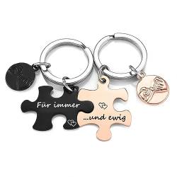 AllerPierce Partner Schlüsselanhänger mit Gravur- Für immer und ewig, 2pcs Puzzle Schlüsselanhänger Edelstahl Schlüsselbund BFF Schlüsselring Keychain Geschenk für Liebhaber Partner von AllerPierce