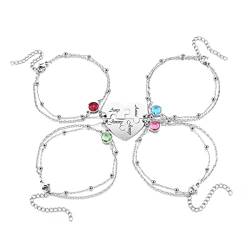 AllerPierce Personalisierte Freundschaft Armband mit 4 Stück Herz Puzzle Anhänger, Edelstahl Armkette für Mutter Tochter Schwester Paare von AllerPierce