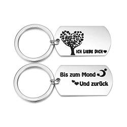 AllerPierce Personalisierter Schlüsselanhänger mit Gravur - ICH LIEBE DICH + Bis zum Mond Und zurück. Edelstahl Schlüsselring Schlüsselbund Keychain Geschenk für Mann und Frau von AllerPierce