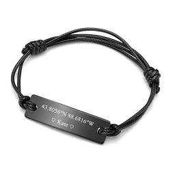 AllerPierce Personalisierter Unisex Armband Lederarmband mit Foto&Text Gravur, mit Edelstahl Memorial Medaillon 6.9"-10" Verstellbar Armreif für Damen Herren(Textgravur) von AllerPierce