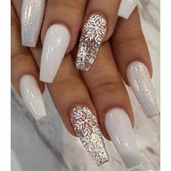 Allereya Coffin Presse auf glänzenden Nägeln Glitter Snow Fake Nails Extra langer Party-Clip auf den Nägeln Ballerina Ombre Acrylnägel Tipps für Frauen und Mädchen 24St von Allereya