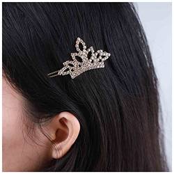 Allereya Kristall Tiaras Krone Haarspange Barrette Strass Krone Haarnadeln Barrette Gold Cz Krone Kopf Clip Kopfbedeckung Kristall Hochzeit Haarschmuck Für Frauen Und Mädchen (Gold) von Allereya