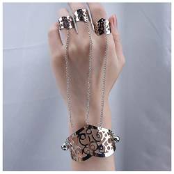 Allereya Layered Finger Chain Armband Silber Wide Cuff Armreif Vintage Slave Armband Retro Handgeschirr Kettenarmband Schmuck für Frauen und Mädchen von Allereya