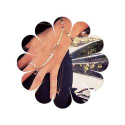Allereya Pailletten Fingerring Armband Disc Ring Handkette Armband Gold Sklavenarmband Disc Brautarmband Handgeschirr Kette Schmuck für Frauen und Mädchen von Allereya