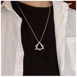 Allereya Quadratisches Dreieck Anhänger Halskette Silber Geometrische Halskette Punk Hip Hop Halskette Unisex Kombination Lange Halsketten Schmuck für Frauen und Mädchen von Allereya