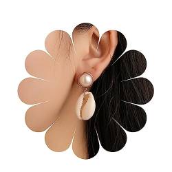 Allereya Vintage Kaurimuschel Ohrringe Puka Muschel Ohrringe Perlen Ohrhänger Gold Perlen Ohrstecker Schmuck Für Frauen Und Mädchen von Allereya
