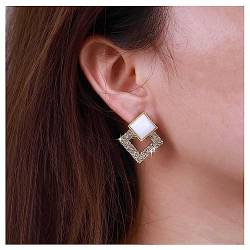 Allereya Vintage Kristall Quadratische Ohrringe Strass Quadratische Ohrstecker Quadratische Geometrische Ohrringe Weiße Emaille Quadratische Ohrringe Schmuck Für Frauen Und Mädchen (weiß) von Allereya