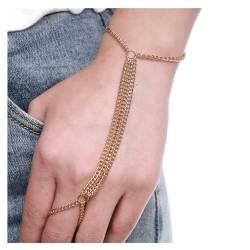 Allereya Vintage Layered Finger Ring Armband Gold Slave Armband Handkette Boho Wrist Chain Armband Punk Handgeschirr Kette Schmuck für Frauen und Mädchen von Allereya